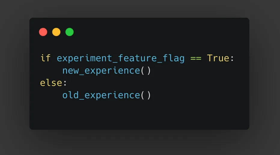Code snippet: if experiment_feature_flag == True: new_experience() else: old_experience()