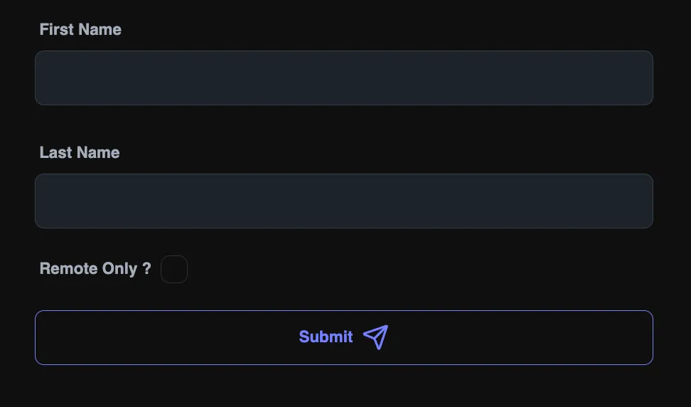 The published form: First Name and Last Name text fields, a Remote Only checkbox and a Submit button